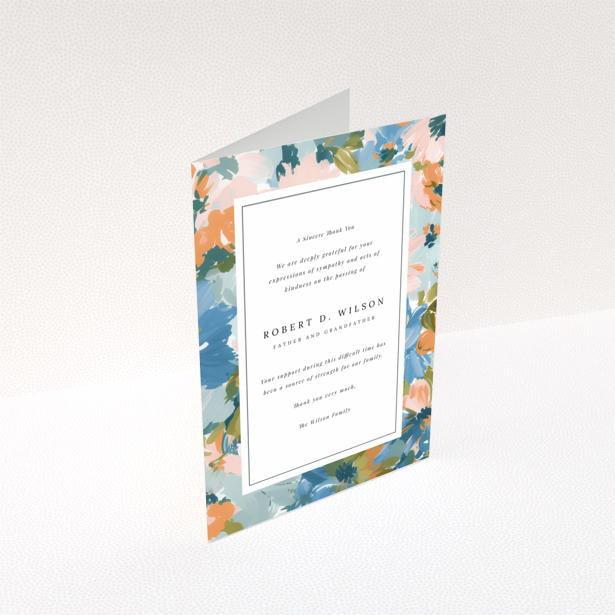 Funeral thank you card with floral border design and no photos