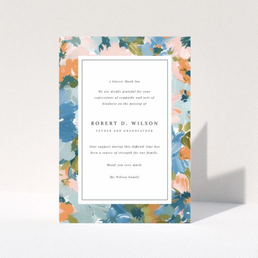 Funeral thank you card with floral border design and no photos
