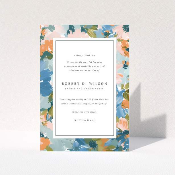 Funeral thank you card with floral border design and no photos
