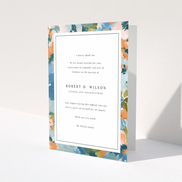 Funeral thank you card with floral border design and no photos