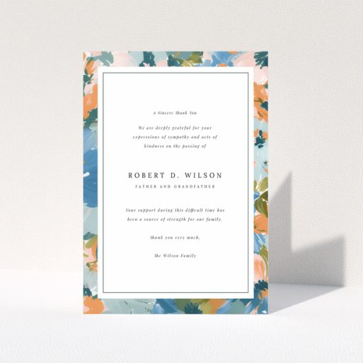 Funeral thank you card with floral border design and no photos