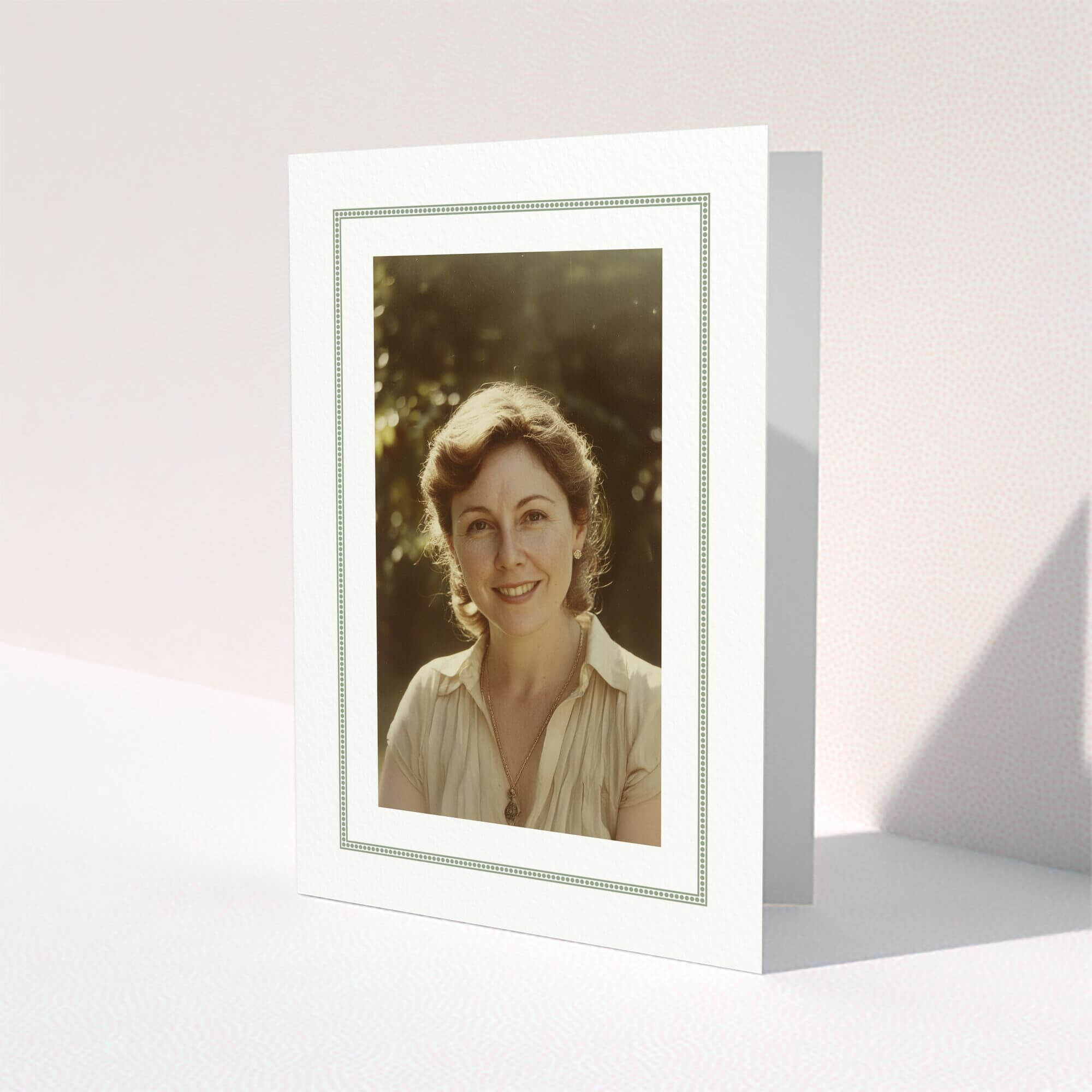 Funeral thank you card design featuring a single photograph.