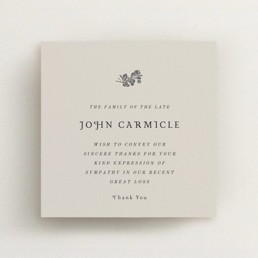 Funeral Thank You Card Design - "Abstract branch" A funeral thank you card design called "Abstract branch". It is a square (148mm x 148mm) card in a square orientation. "Abstract branch" is available as a flat card, with mainly dark cream colouring.