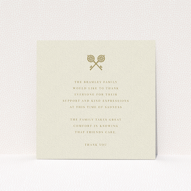 A funeral thank you card named "Cross Keys". It is a square (148mm x 148mm) card in a square orientation. "Cross Keys" is available as a flat card, with tones of cream and gold.