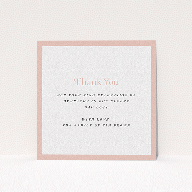 A funeral thank you card template titled "Pink impact". It is a square (148mm x 148mm) card in a square orientation. "Pink impact" is available as a flat card, with tones of pink and white.