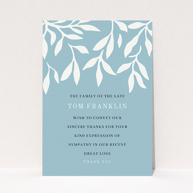 A funeral thank you card called "Remembering winter". It is an A5 card in a portrait orientation. "Remembering winter" is available as a flat card, with tones of blue and white.
