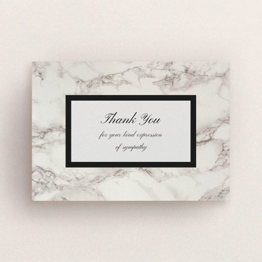 Funeral Thank You Card Design - "Supported by marble" A funeral thank you card design titled "Supported by marble". It is an A6 card in a landscape orientation. "Supported by marble" is available as a flat card, with mainly pinky-grey colouring.