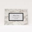 A funeral thank you card design titled "Supported by marble". It is an A6 card in a landscape orientation. "Supported by marble" is available as a flat card, with mainly pinky-grey colouring.