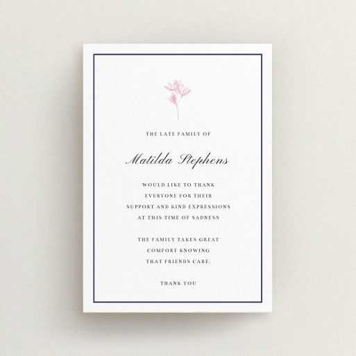 Funeral Thank You Card Design - "The sweetest of daisies" A funeral thank you card design named "The sweetest of daisies". It is an A6 card in a portrait orientation. "The sweetest of daisies" is available as a flat card, with tones of white and pink.