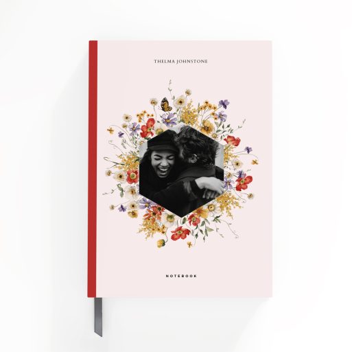 Floral notebook cover design with one photo, suitable for personalised printed products by Utterly Printable.