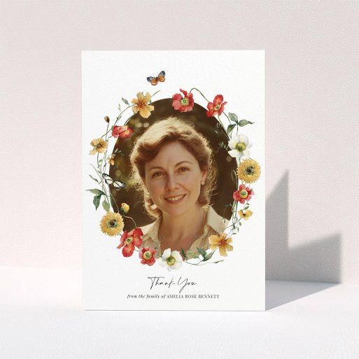 Elegant Funeral Card Floral funeral thank you card design with one photo in the centre