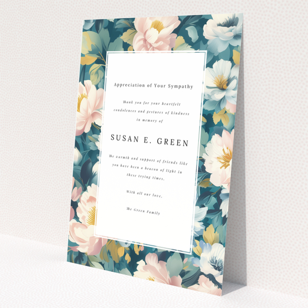 Floral funeral thank you card with appreciation message and no photos