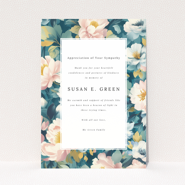 Floral funeral thank you card with appreciation message and no photos