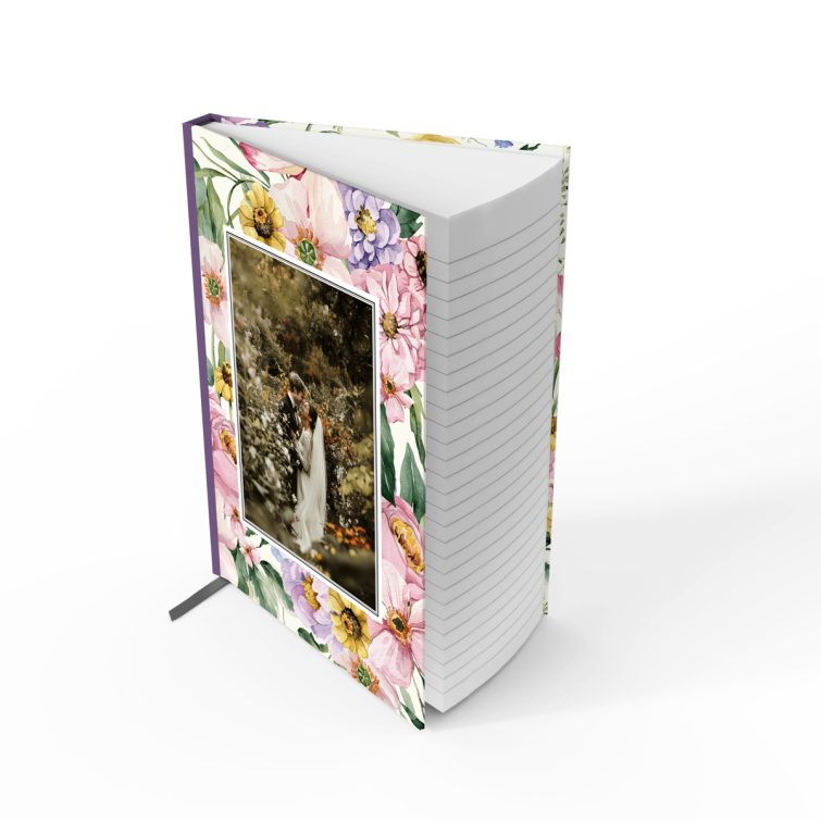 Floral design notebooks with one photo placeholder on the cover spread.