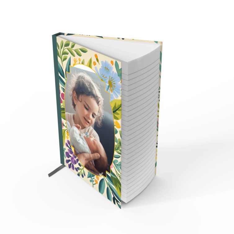 Floral design notebooks with one photo on the cover by Utterly Printable.