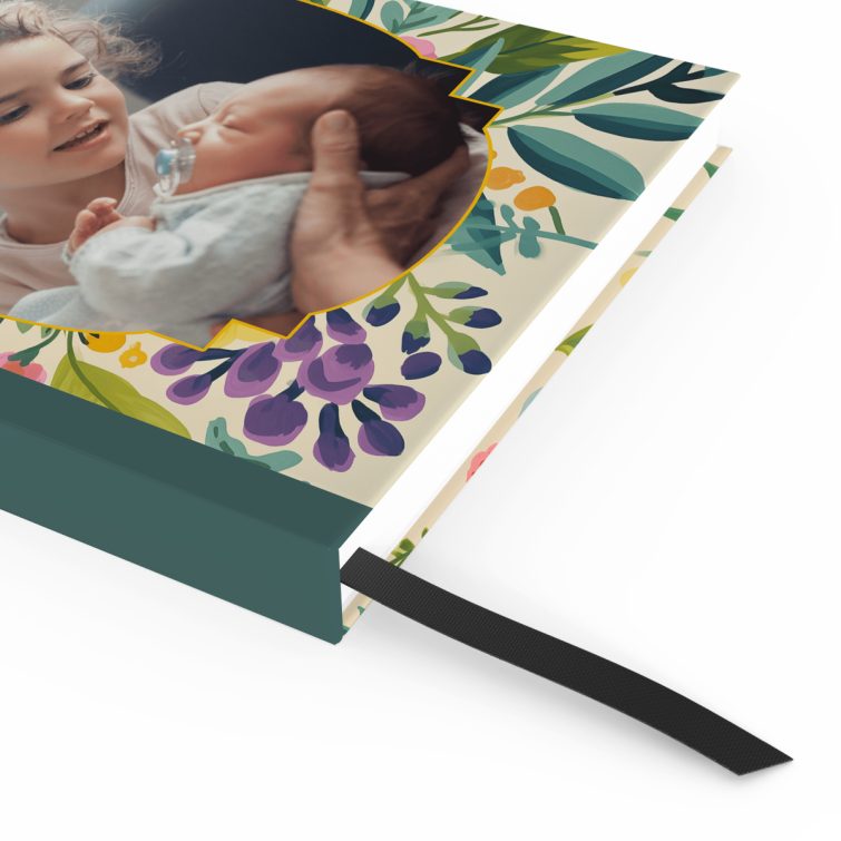 Floral design notebooks with one photo on the cover by Utterly Printable.