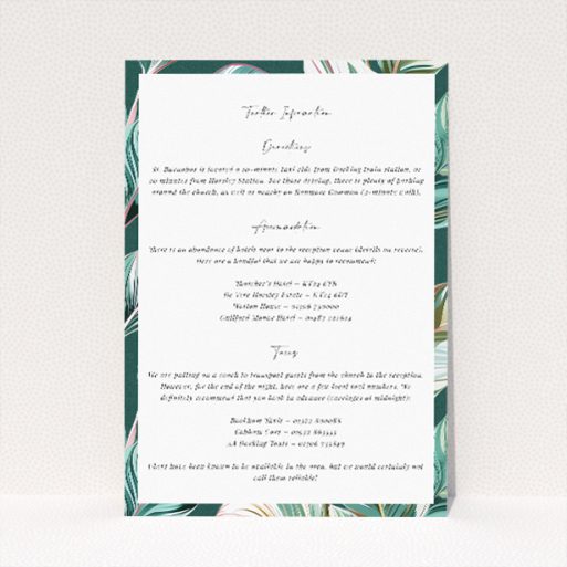 Garden Whisper information insert card with botanical themes and modern aesthetic, embodying quiet romance for couples seeking contemporary style This is a view of the front