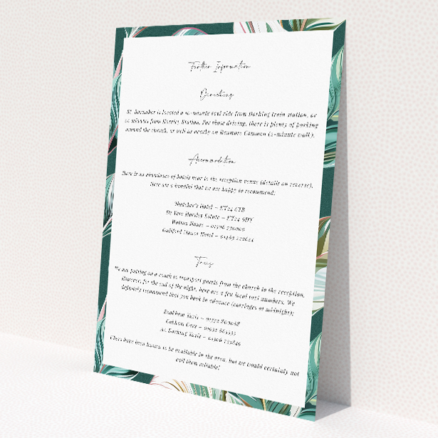 Garden Whisper information insert card with botanical themes and modern aesthetic, embodying quiet romance for couples seeking contemporary style This image shows the front and back sides together