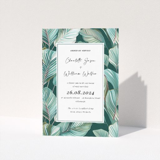 Stylish Garden Whisper Wedding Order of Service Booklet Template. This is a view of the front