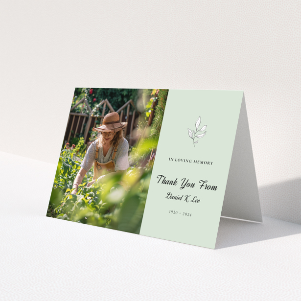 Funeral thank you card design with one photo and floral illustration