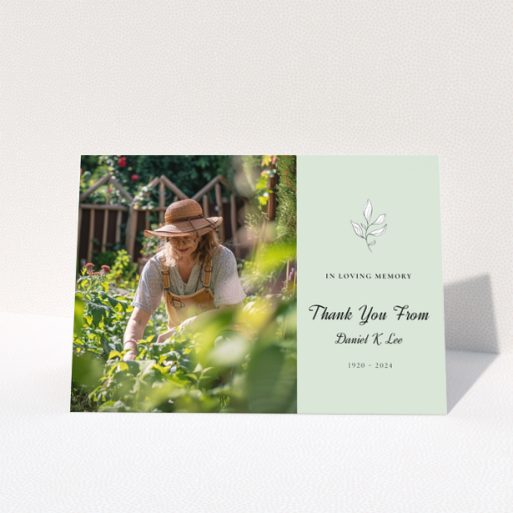 Funeral thank you card design with one photo and floral illustration