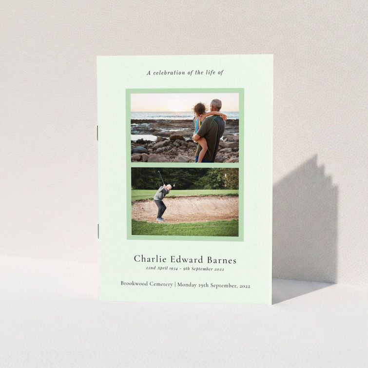 Elegant funeral order of service programme design with two photos.