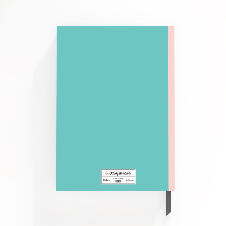 Colourful portrait notebook design with geometric pattern on front cover, featuring one photo placeholder.