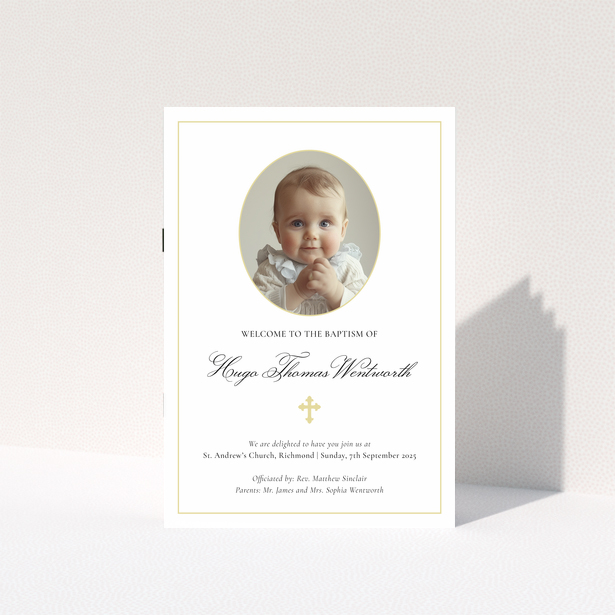 Christening order of service program with one photo and classic design