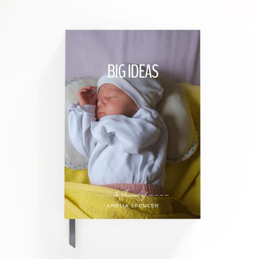 Portrait orientation baby journal notebook design with one photo on cover by Utterly Printable.