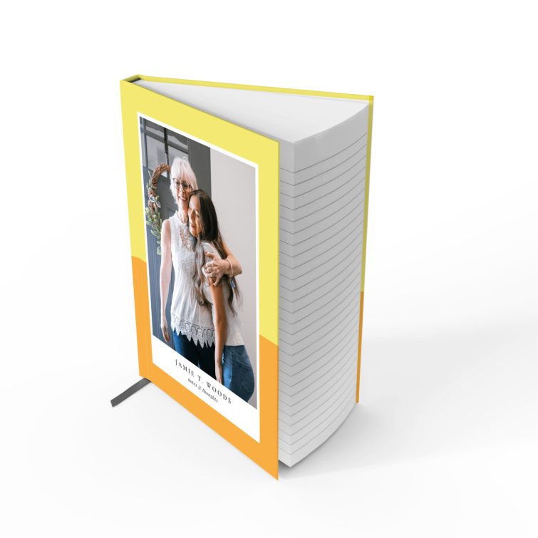 Colourful portrait orientation notebook design with one photo on the front cover by Utterly Printable.