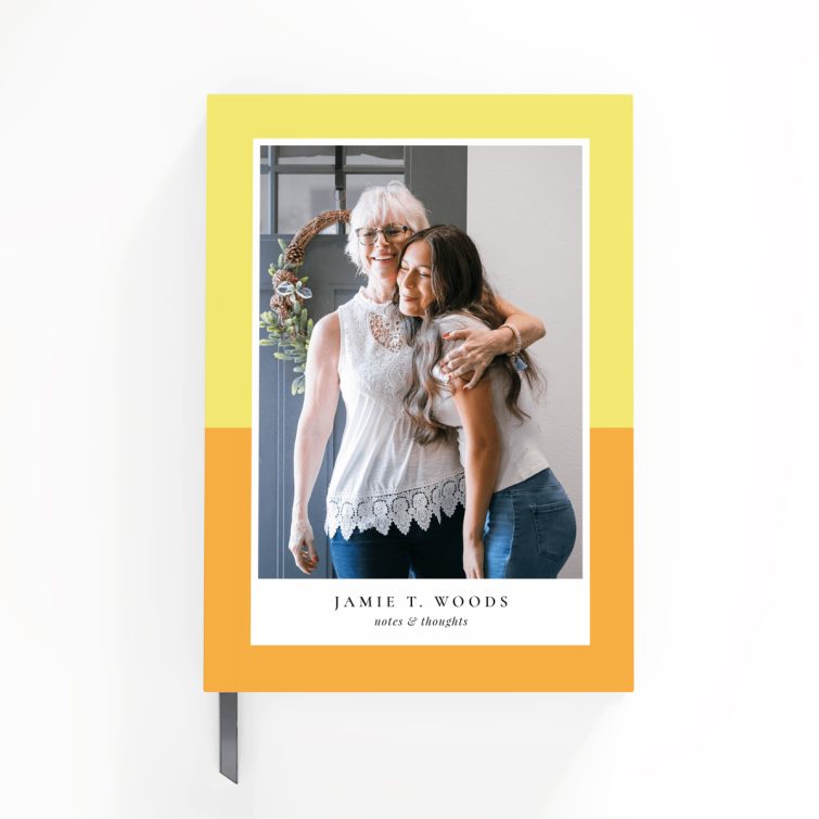 Colourful portrait orientation notebook design with one photo on the front cover by Utterly Printable.