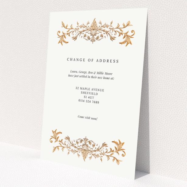 Elegant change of address card with decorative gold accents and no photos