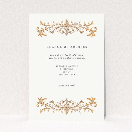 Elegant change of address card with decorative gold accents and no photos