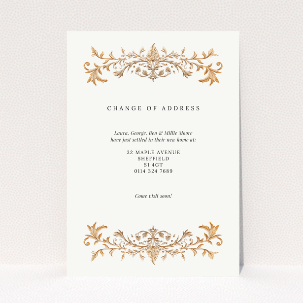 Elegant change of address card with decorative gold accents and no photos