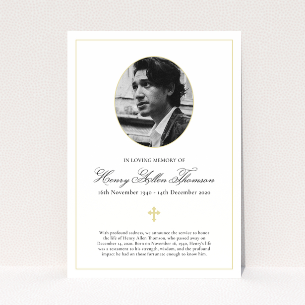 Funeral announcement card design with one photo