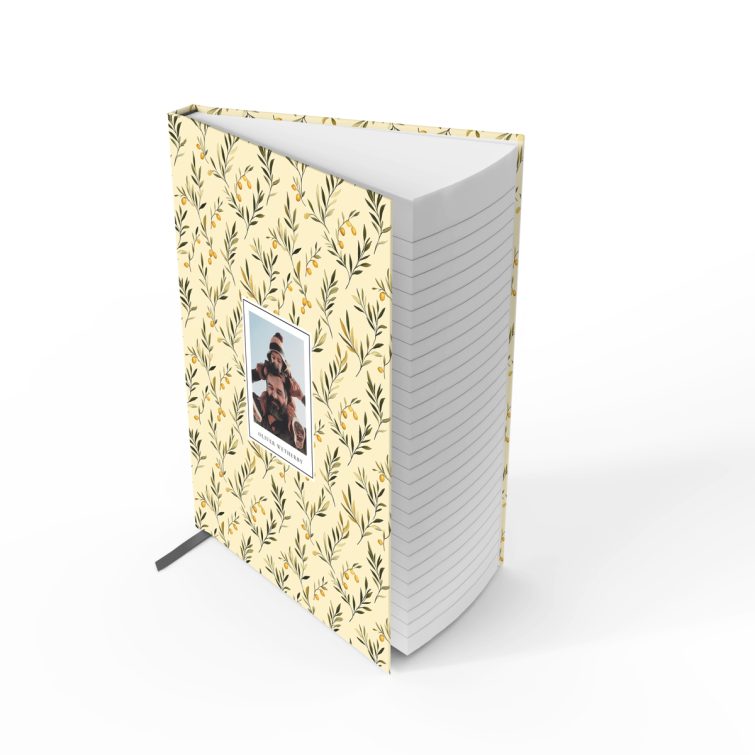 Floral patterned notebook cover design with one photo placeholder by Utterly Printable.