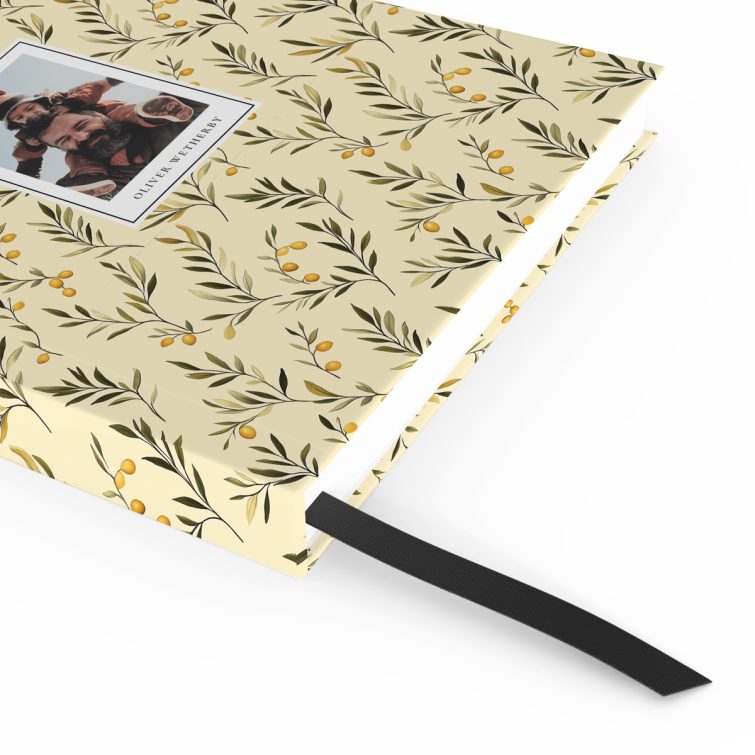 Floral patterned notebook cover design with one photo placeholder by Utterly Printable.