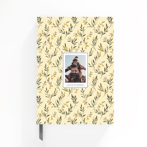 Floral patterned notebook cover design with one photo placeholder by Utterly Printable.