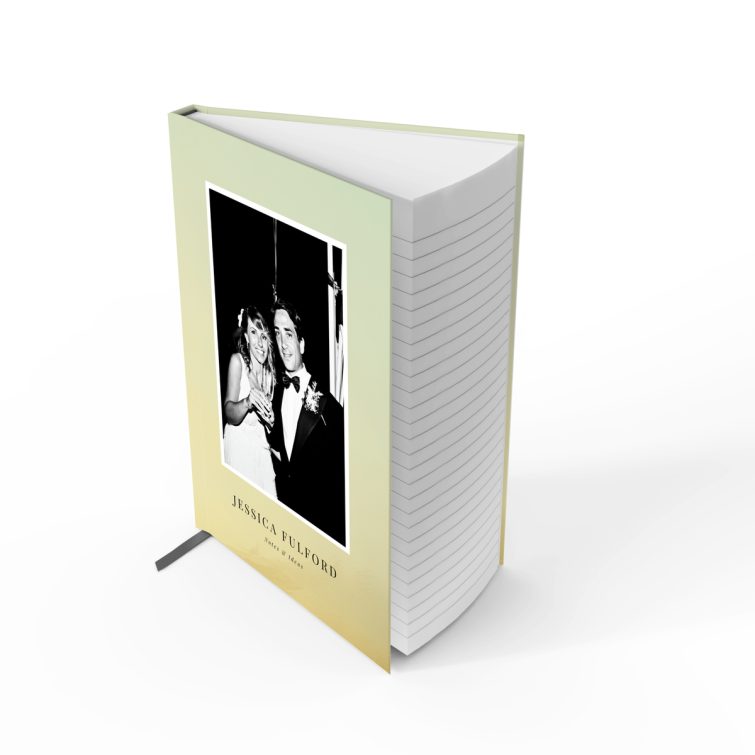 Elegant personalised notebook cover design featuring one black and white photo, by Utterly Printable.