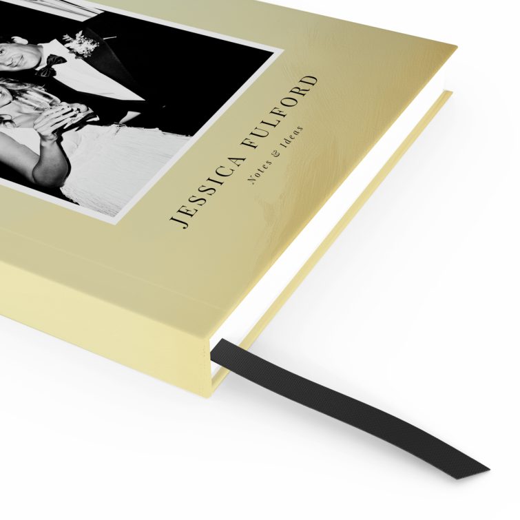 Elegant personalised notebook cover design featuring one black and white photo, by Utterly Printable.