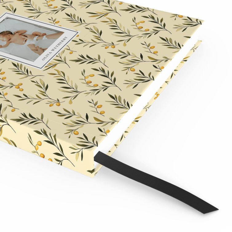 Floral patterned portrait notebook with one photo on the cover design for personalised printing.