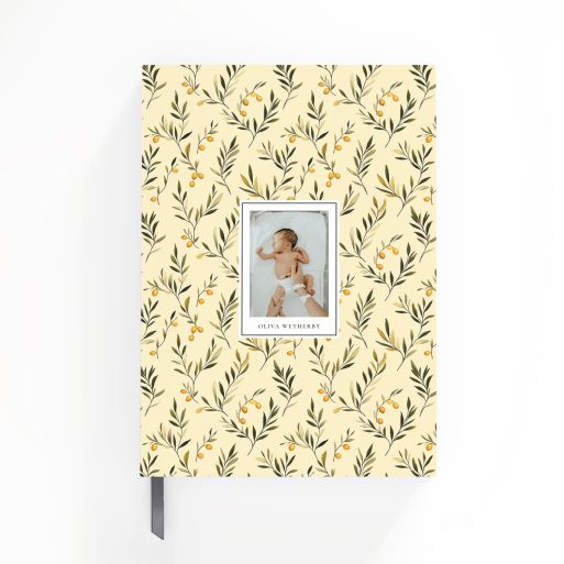 Floral patterned portrait notebook with one photo on the cover design for personalised printing.