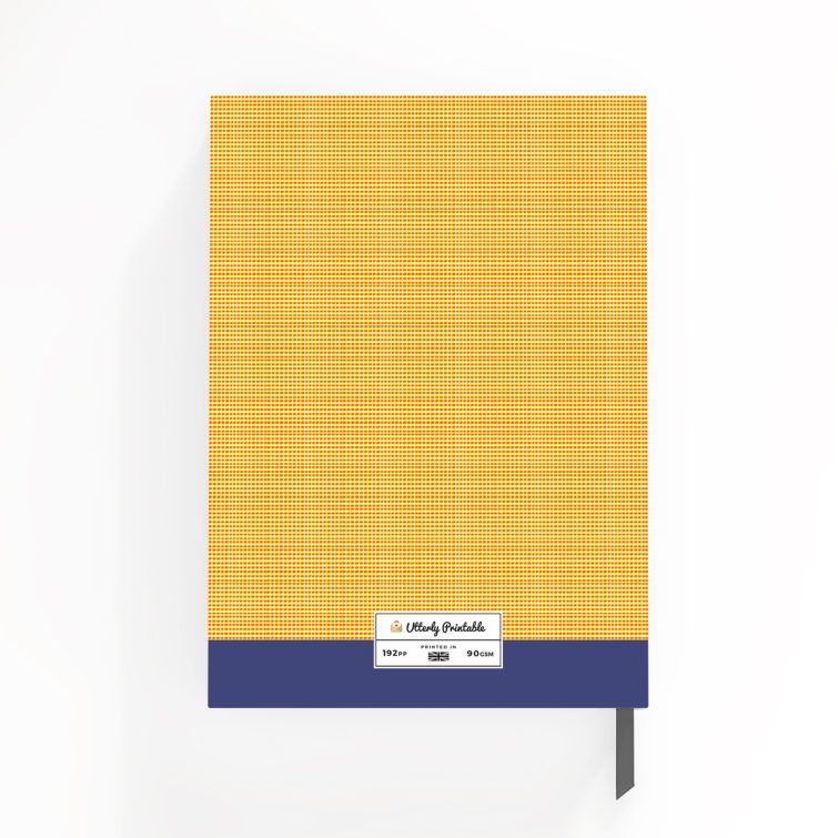 Colourful portrait notebook with nine photo placeholders on the front cover design.