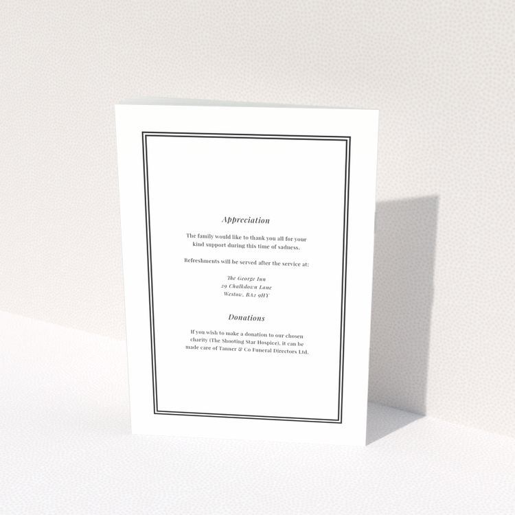 Funeral order of service program design with one photo, back page of the Portrait template.