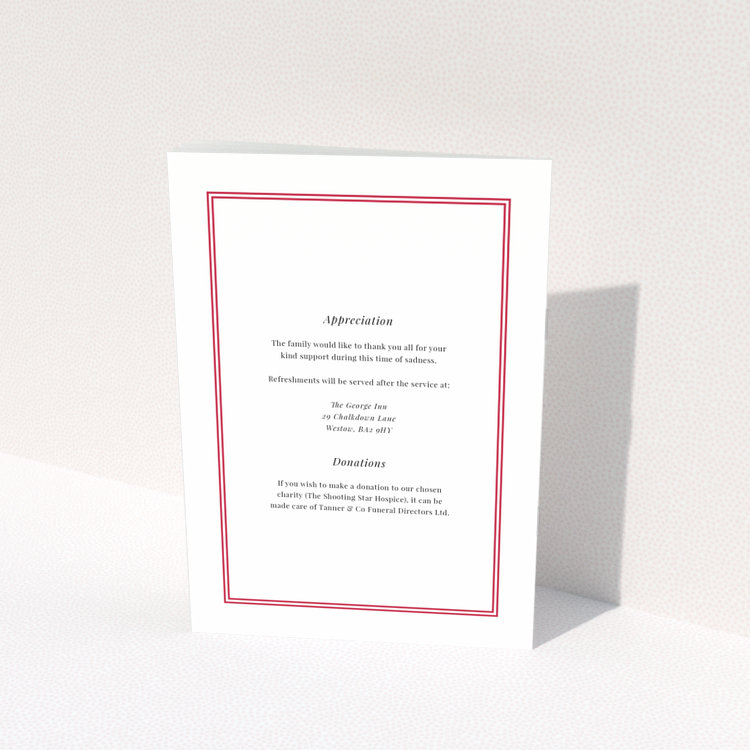 Funeral order of service program design with one photo on the back page, titled Portrait