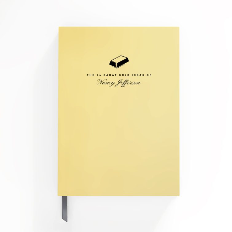 Elegant gold notebook cover design with Utterly Printable branding, featuring one photo placeholder on the front.