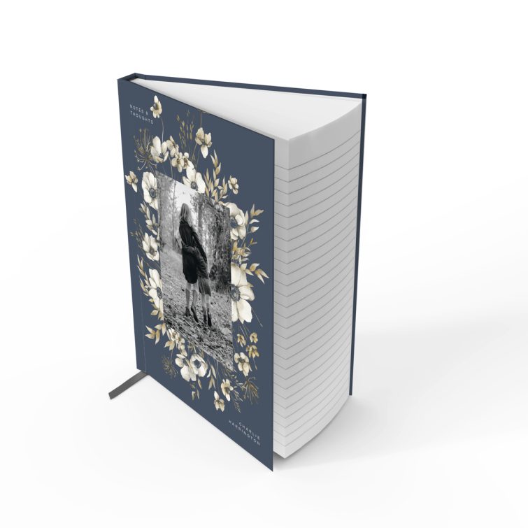 Floral design notebook cover with one photo for personalisation by Utterly Printable.