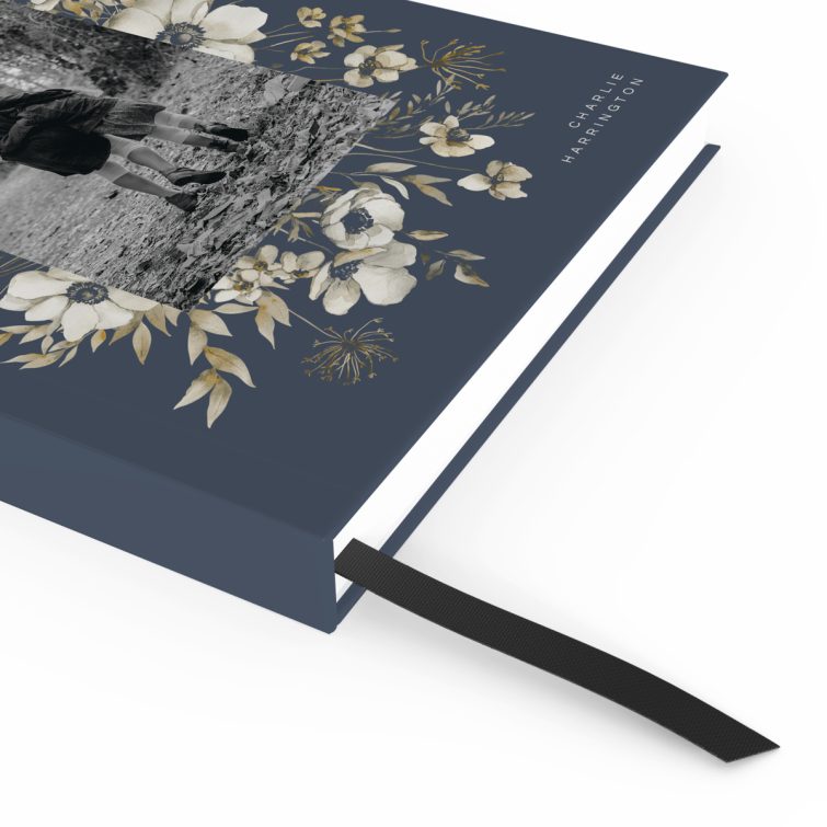 Floral design notebook cover with one photo for personalisation by Utterly Printable.