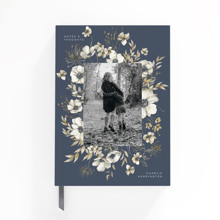 Floral design notebook cover with one photo for personalisation by Utterly Printable.