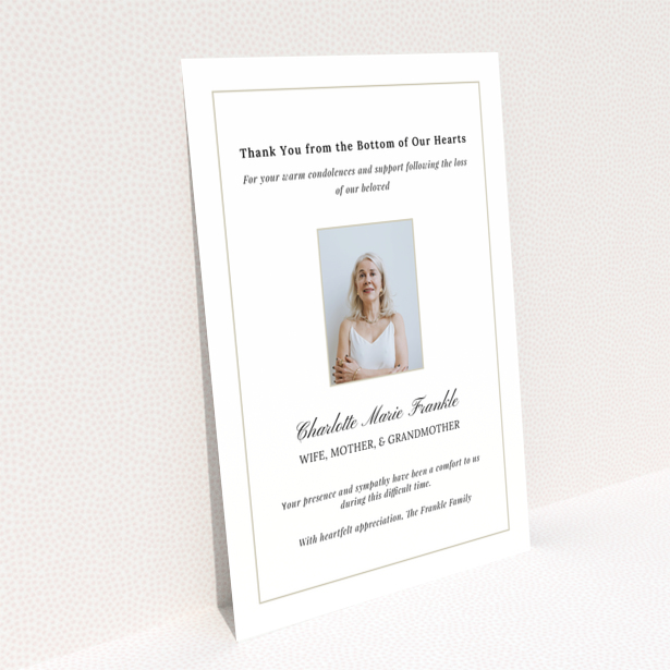 Funeral thank you card design reverse side with one photo Portrait